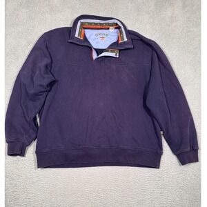 Orvis Mens Pullover Sweatshirt Dark Blue Quarter Zip Embroidered Fly Fishing